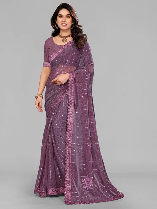 women solid with work embellished saree with blouse - 22228534 - Very Small Image - 1