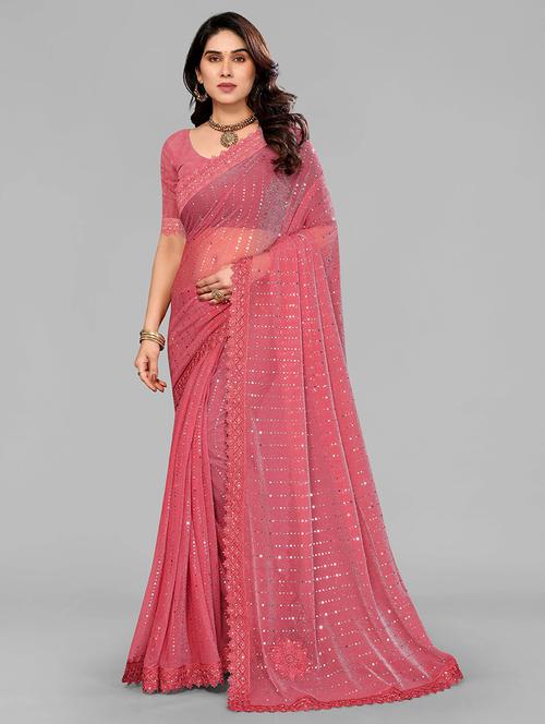 women solid with work embellished saree with blouse - 22228545 - Very Small Image - 1