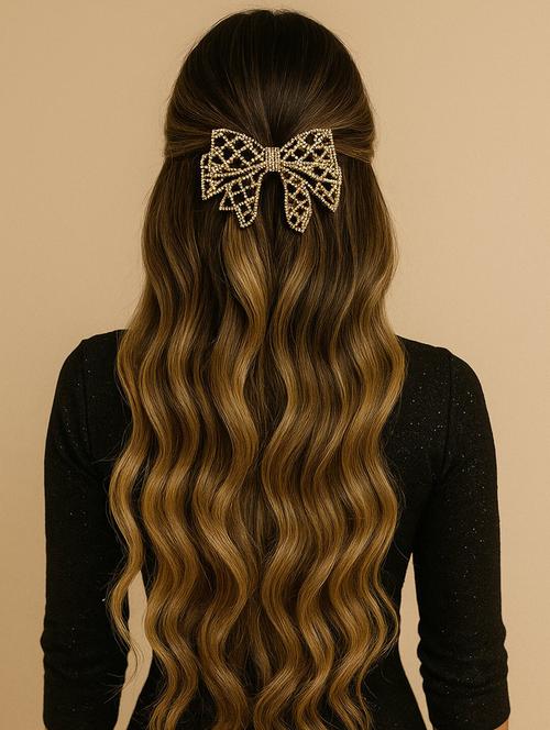 gold pearl bow embellished hair clip - 22228732 - Very Small Image - 1