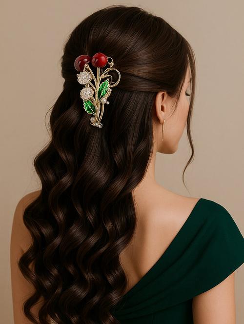 Women Cherry Blossom Crystal Hair Claw Clip - 22228772 - Very Small Image - 1