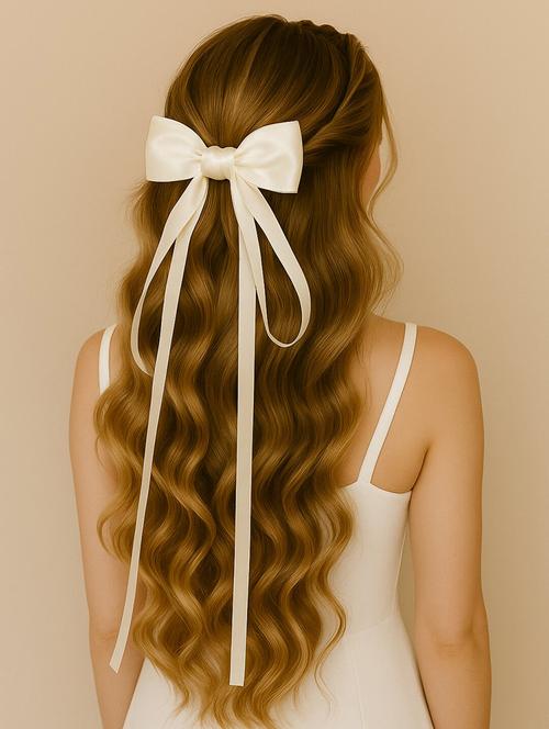 women satin long ribbon bow hair clip for women - 22228790 - Very Small Image - 1