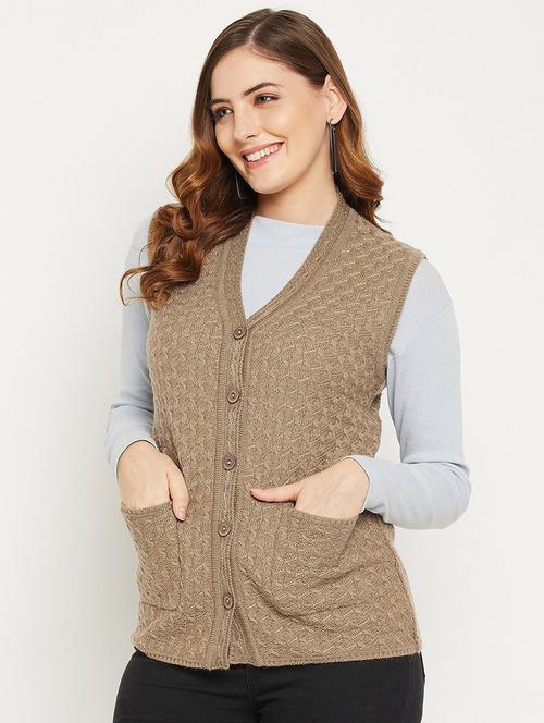 women self designed sleeveless cardigan - 22229366 - Very Small Image - 1