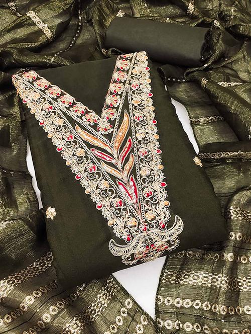 women solid with work embroidered unstitched suit set - 22230557 - Very Small Image - 1