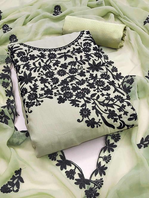 women solid with work embroidered unstitched suit set - 22230565 - Very Small Image - 1