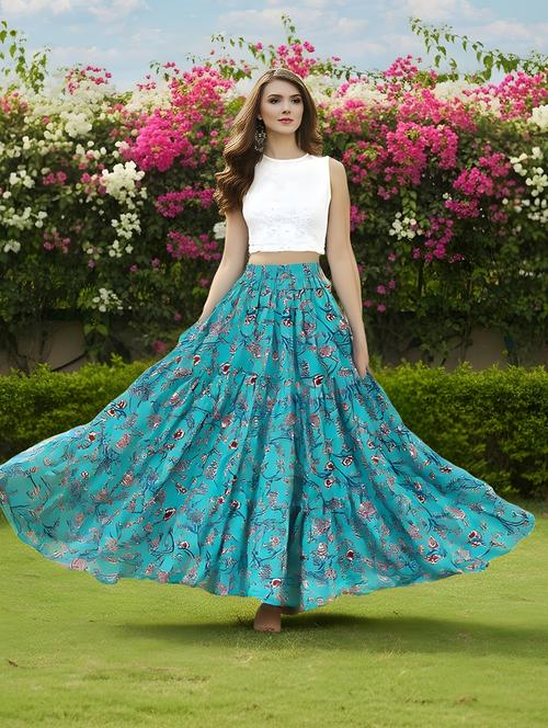 women printed mid rise tiered maxi skirt - 22230798 - Very Small Image - 1