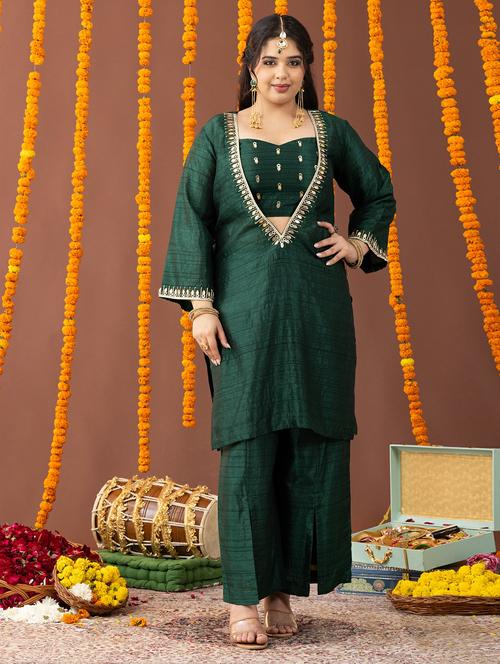 women plus size long sleeve kurta palazzo with blouse set - 22231736 - Very Small Image - 1