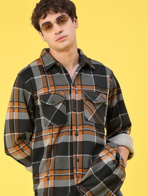 men checkered long sleeve regular fit shacket - 22231750 - Very Small Image - 1