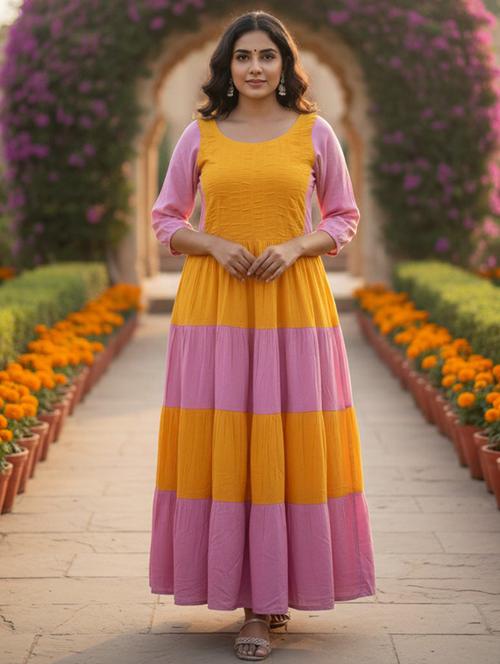 women color block puff sleeve tiered maxi dress - 22237870 - Very Small Image - 1