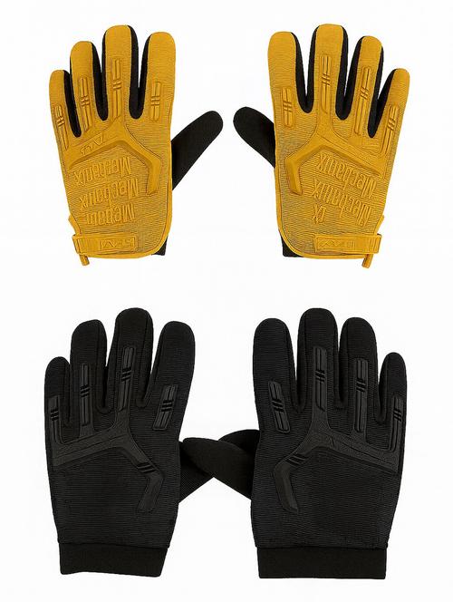 Men Pack Of 2 Solid Full-finger Tactical Gloves - 22239114 - Very Small Image - 1