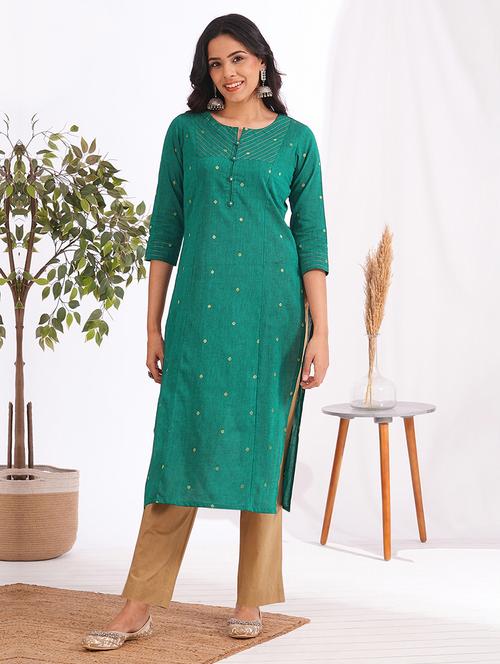 Women Self Design Three Quarter Sleeve Straight Kurta - 22240413 - Very Small Image - 1