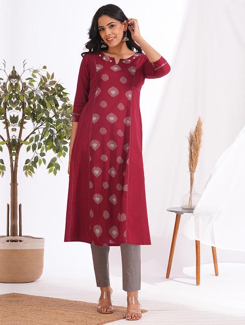 women self design three quarter sleeve a-line kurta - 22240414 - Very Small Image - 1
