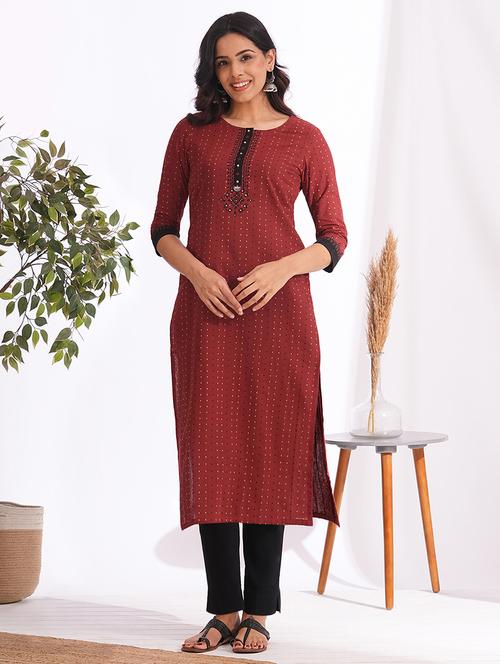 women self design three quarter sleeve straight kurta - 22240419 - Very Small Image - 1