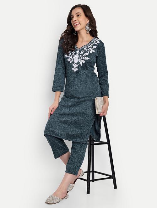 women self design embroidered long sleeve kurta pant set - 22240456 - Very Small Image - 1