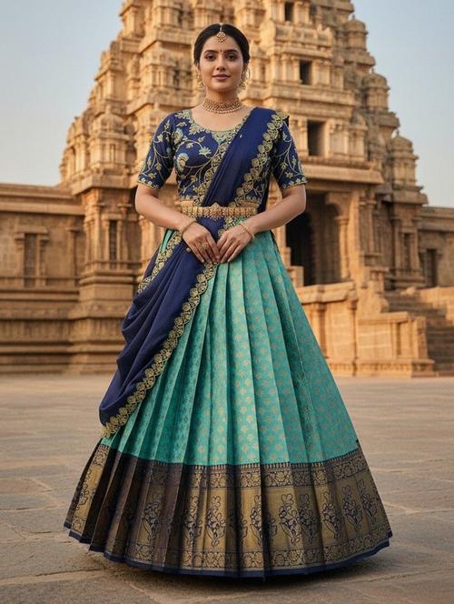 Women Self Design South Indian Style Unstitched Lehenga Choli - 22240675 - Very Small Image - 1