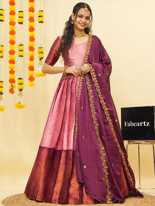 women self design south indian style unstitched lehenga choli - 22240686 - Very Small Image - 1