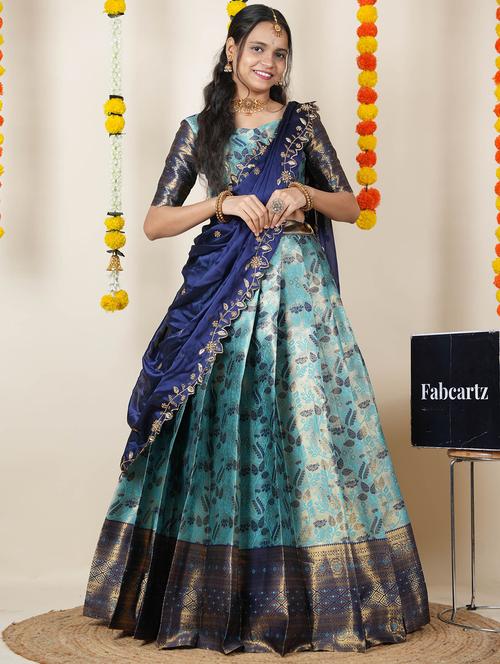 women self design south indian style unstitched lehenga choli - 22240689 - Very Small Image - 1