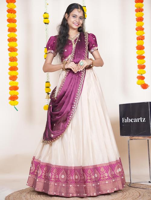 Women Self Design South Indian Style Unstitched Lehenga Choli - 22240707 - Very Small Image - 1