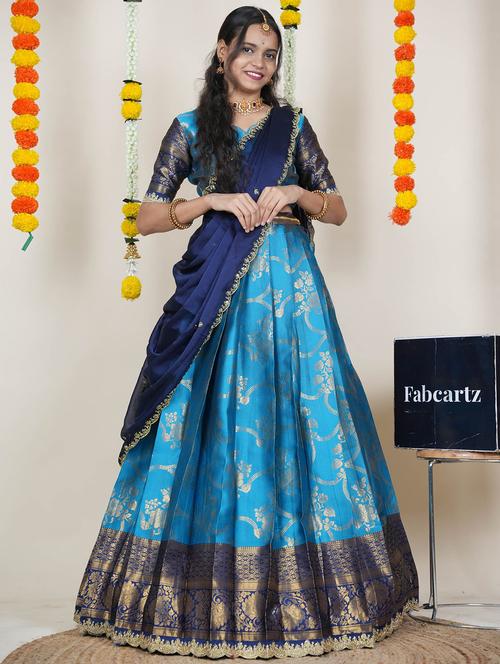 Women Self Design South Indian Style Unstitched Lehenga Choli - 22240711 - Very Small Image - 1