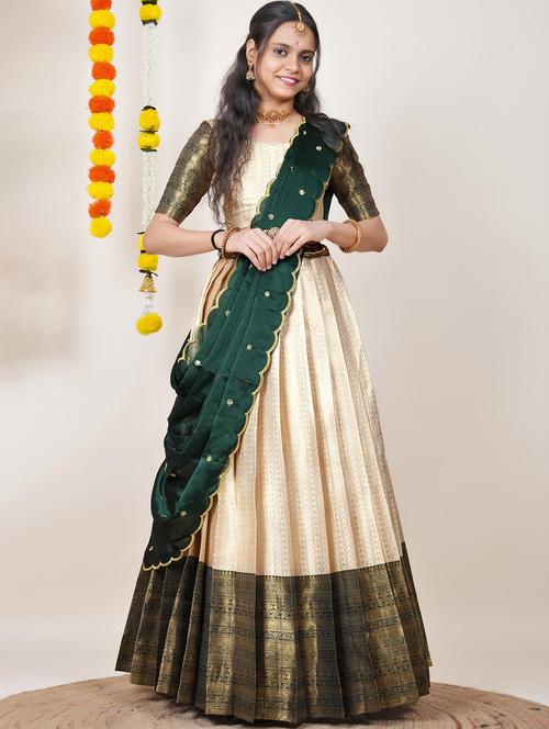 women self design south indian style unstitched lehenga choli - 22240739 - Very Small Image - 1