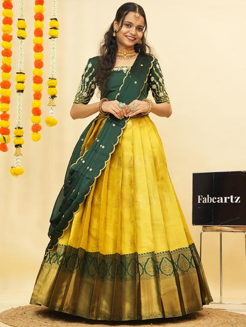women self design south indian style unstitched lehenga choli - 22240766 - Very Small Image - 1