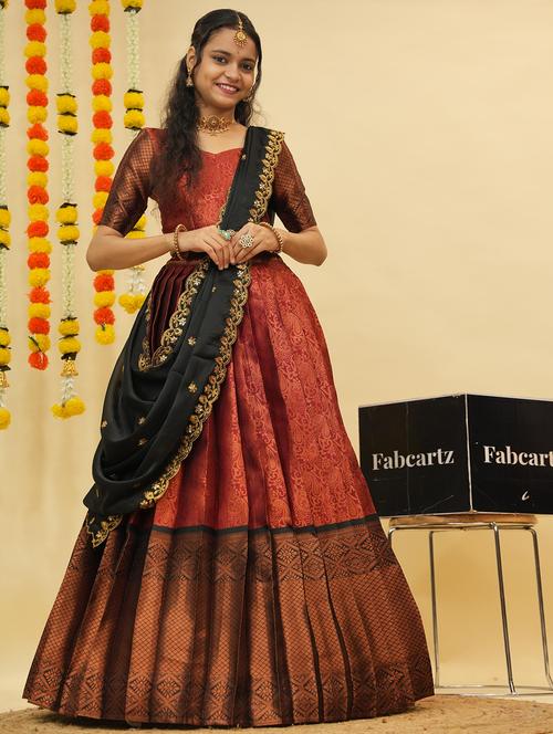 women self design south indian style unstitched lehenga choli - 22240781 - Very Small Image - 1