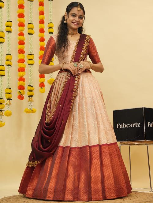 women self design south indian style unstitched lehenga choli - 22240784 - Very Small Image - 1