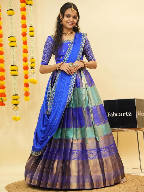 women self design south indian style unstitched lehenga choli - 22240818 - Very Small Image - 1