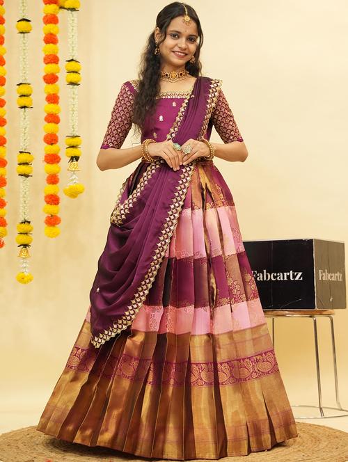 women self design south indian style unstitched lehenga choli - 22240824 - Very Small Image - 1