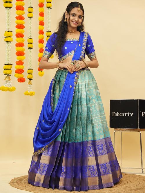 Women Self Design South Indian Style Unstitched Lehenga Choli - 22240844 - Very Small Image - 1