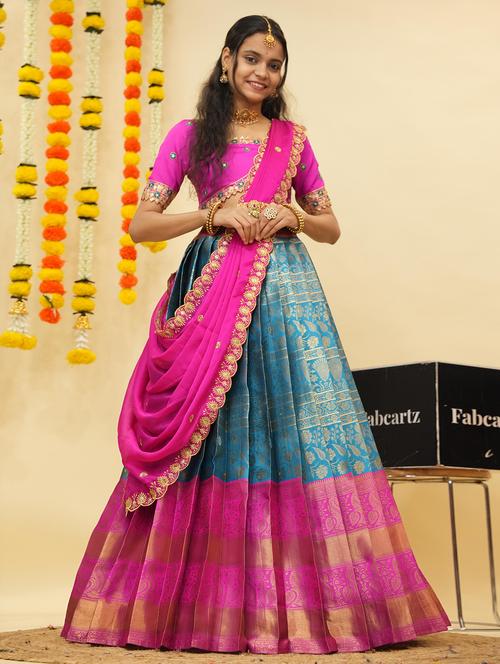 women self design south indian style unstitched lehenga choli - 22240846 - Very Small Image - 1