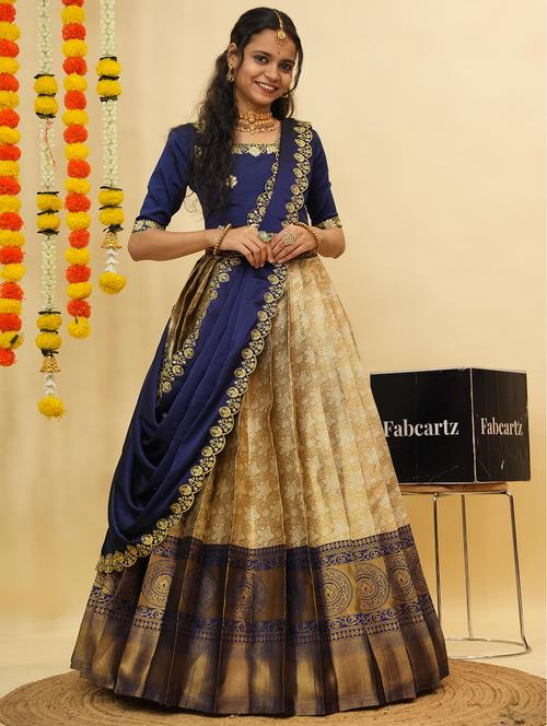women self design south indian style unstitched lehenga choli - 22240853 - Very Small Image - 1