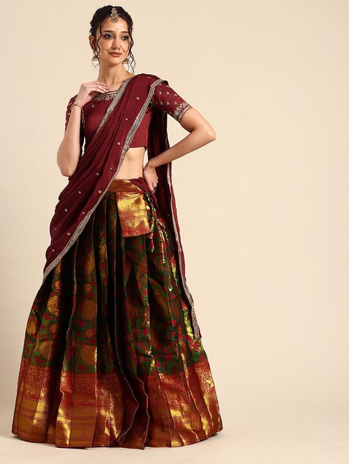 women self design south indian style stitched lehenga choli - 22240872 - Very Small Image - 1