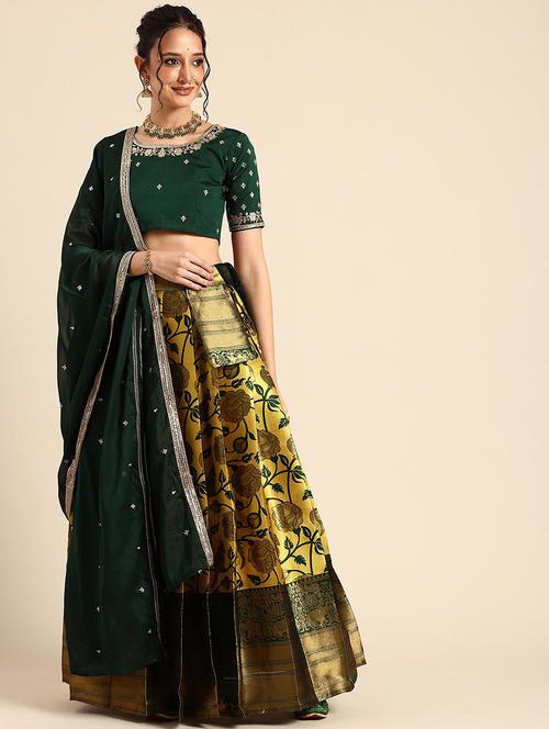 women self design south indian style stitched lehenga choli - 22240881 - Very Small Image - 1