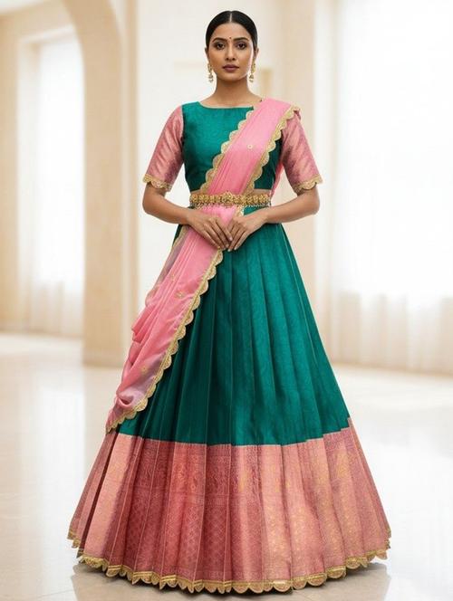 women self design south indian style unstitched lehenga choli - 22240920 - Very Small Image - 1