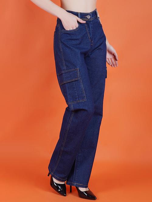 women solid high rise denim cargo - 22241636 - Very Small Image - 1