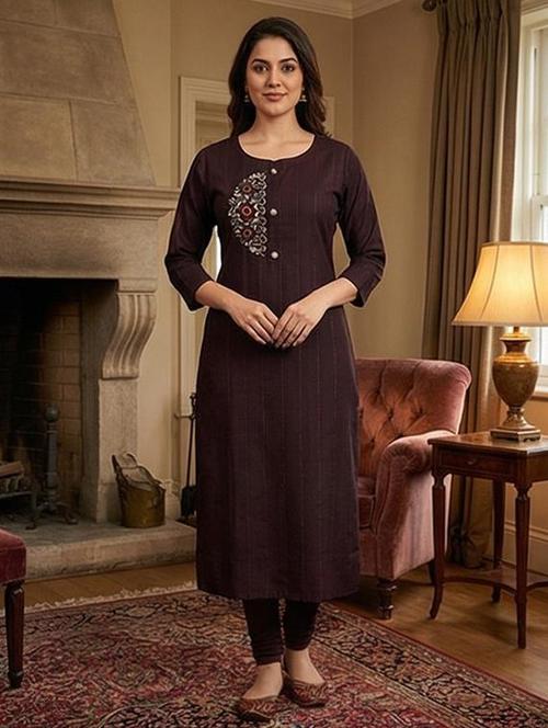 women self design three quarter sleeve straight kurta - 22241798 - Very Small Image - 1