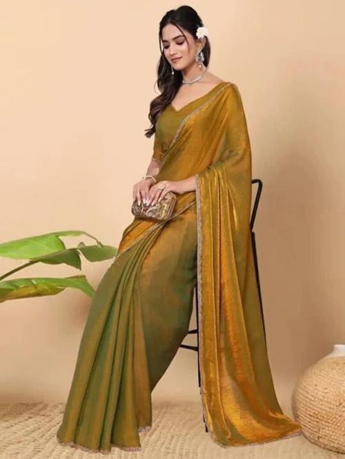 women solid with embellished bordered saree with blouse - 22243498 - Very Small Image - 1