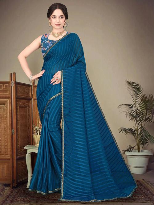 women striped printed saree with blouse - 22243554 - Very Small Image - 1