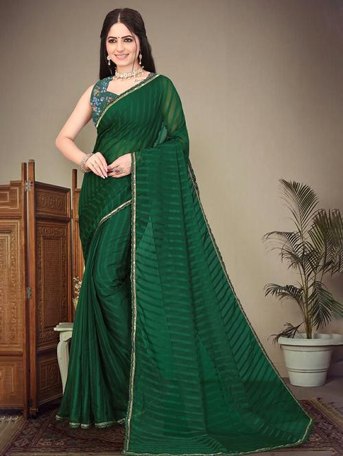 women striped printed saree with blouse - 22243555 - Very Small Image - 1