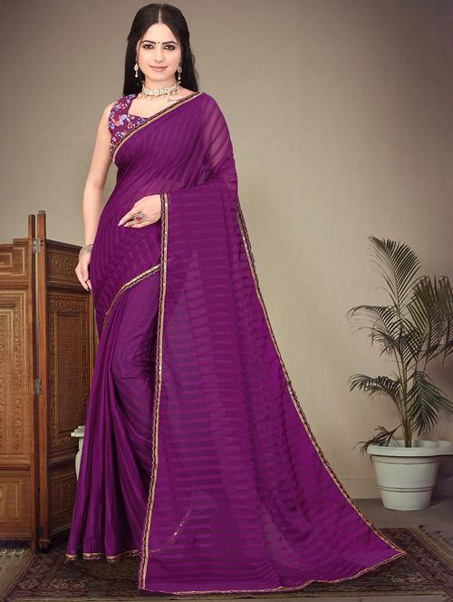 women striped printed saree with blouse - 22243557 - Very Small Image - 1