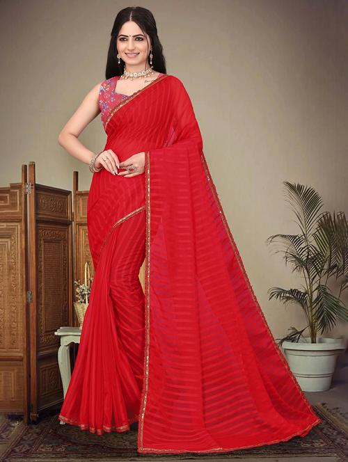 women striped printed saree with blouse - 22243558 - Very Small Image - 1
