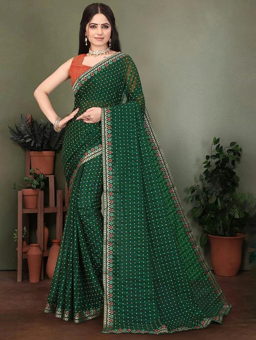 women bandhani printed saree with blouse - 22243561 - Very Small Image - 1