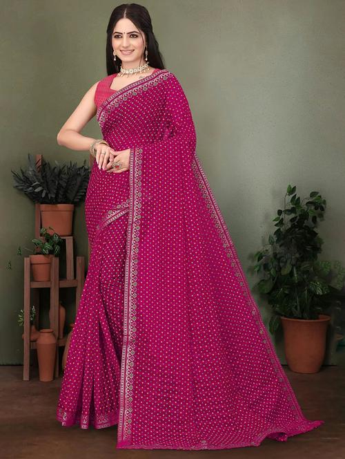 women bandhani printed saree with blouse - 22243562 - Very Small Image - 1