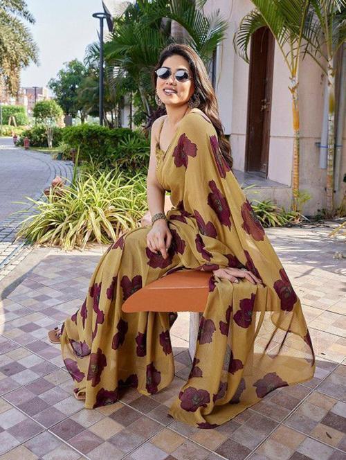 women floral printed saree with blouse - 22243575 - Very Small Image - 1
