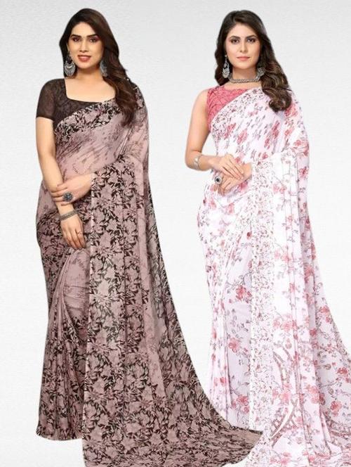 women pack of 2 printed combo saree with blouse - 22243581 - Very Small Image - 1