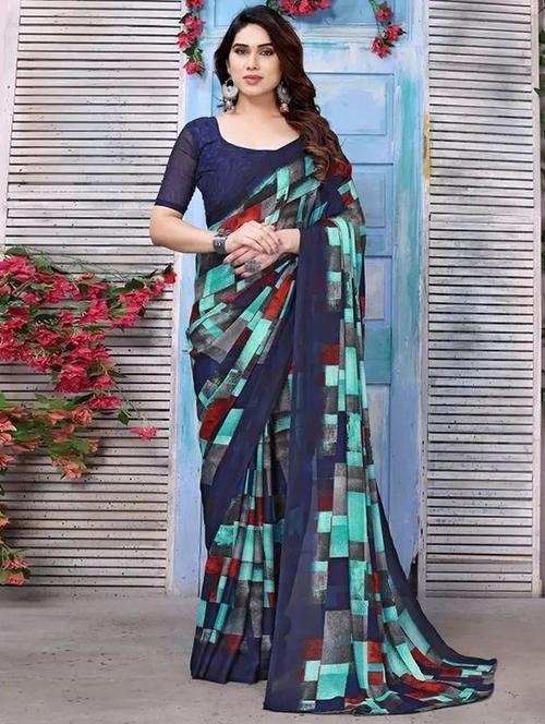 women printed casual wear saree with blouse - 22243587 - Very Small Image - 1
