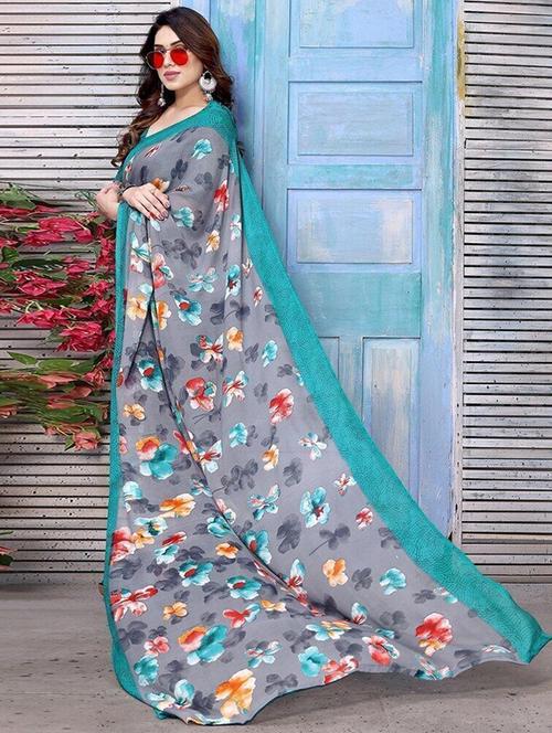 women floral printed saree with blouse - 22243589 - Very Small Image - 1
