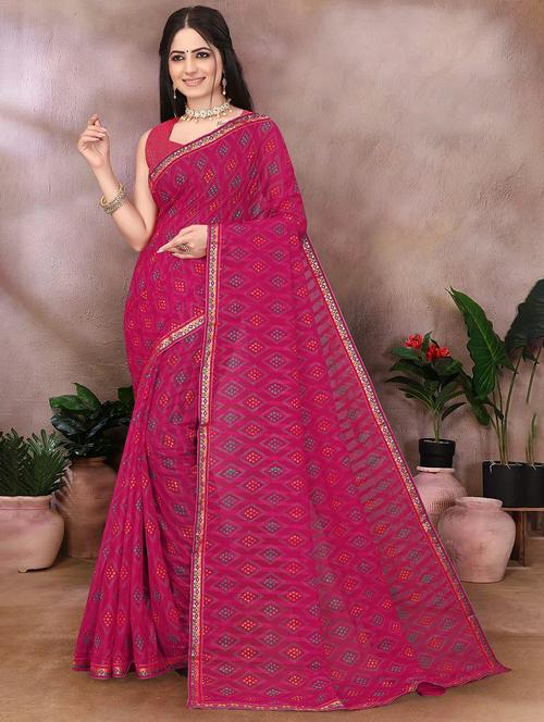 women bandhani printed saree with blouse - 22243596 - Very Small Image - 1