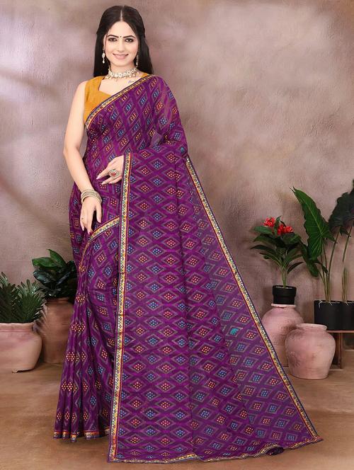 women bandhani printed saree with blouse - 22243597 - Very Small Image - 1