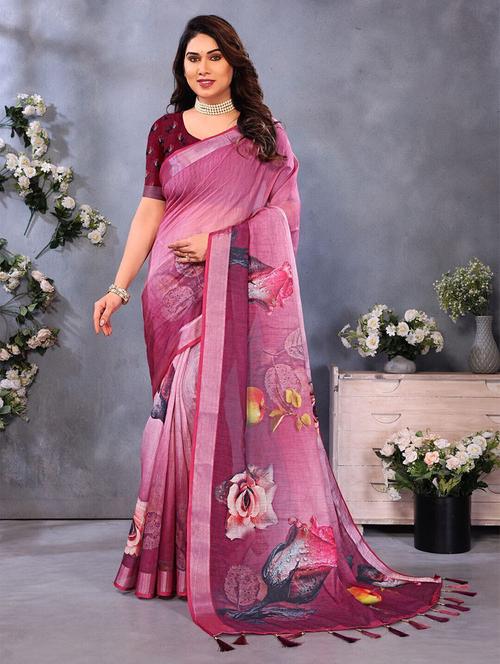 women printed casual wear saree with blouse - 22243602 - Very Small Image - 1